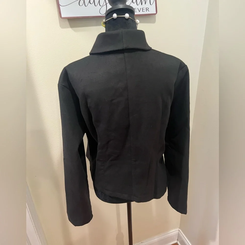 Uoozee. Black Asymmetrical Zip Moto Blazer Jacket Belted NWT. Sz XL - Picture 3 of 13